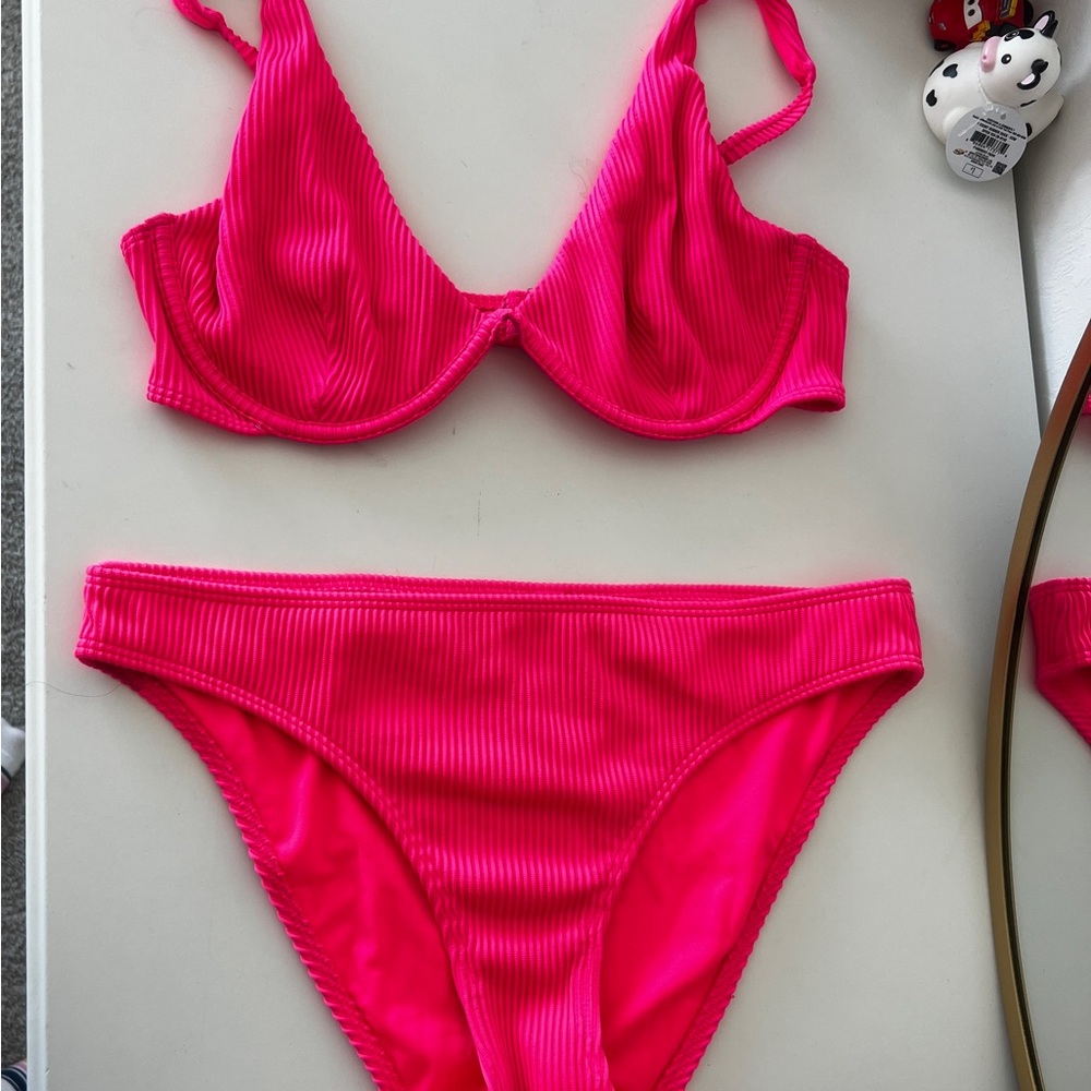 Hollister Pink Ribbed Bikini Set